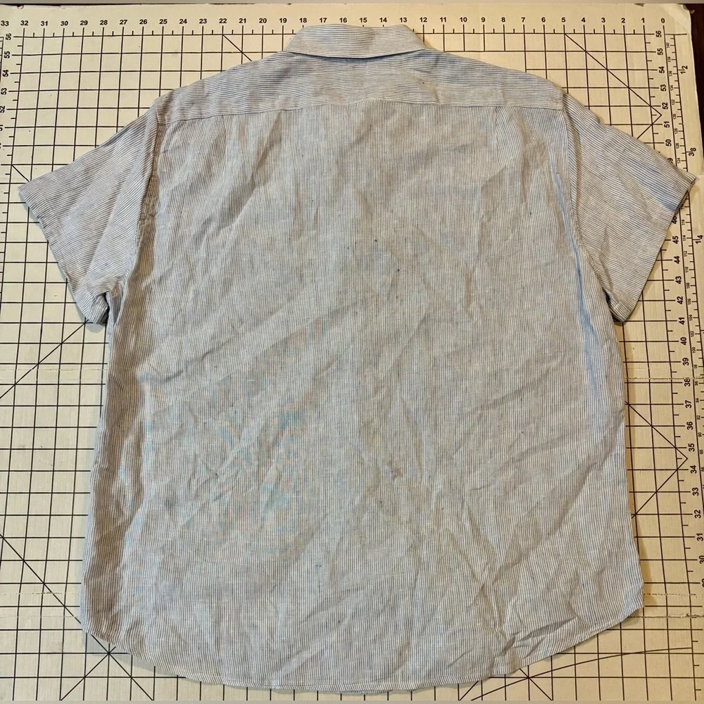 J.  Crew Men’s Size XL Blue/White Linen Blend Slim‎ Fit SS Button Down Shirt
